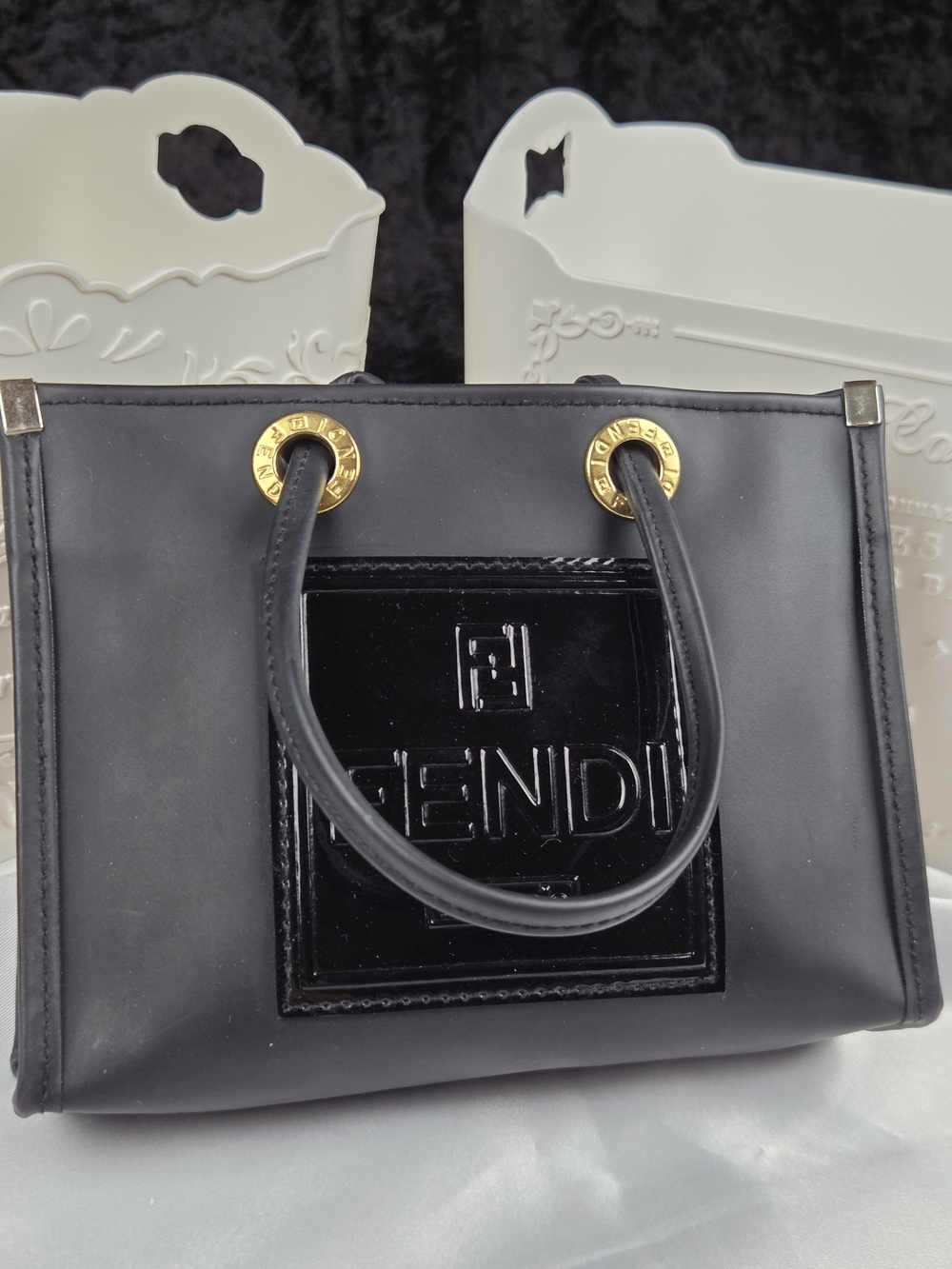 Fendi Black Mini Tote Bag Gold Hardware Logo Top Handle